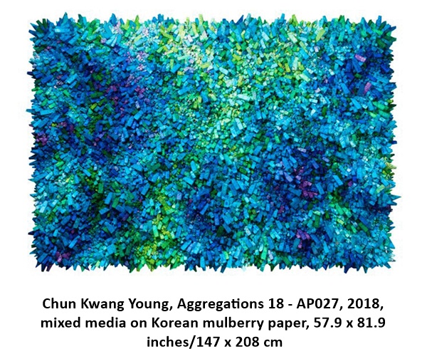Chun Kwang Young, Aggregations 18 - AP027, 2018, mixed media on Korean mulberry paper, 57.9 x 81.9 inches/147 x 208 cm