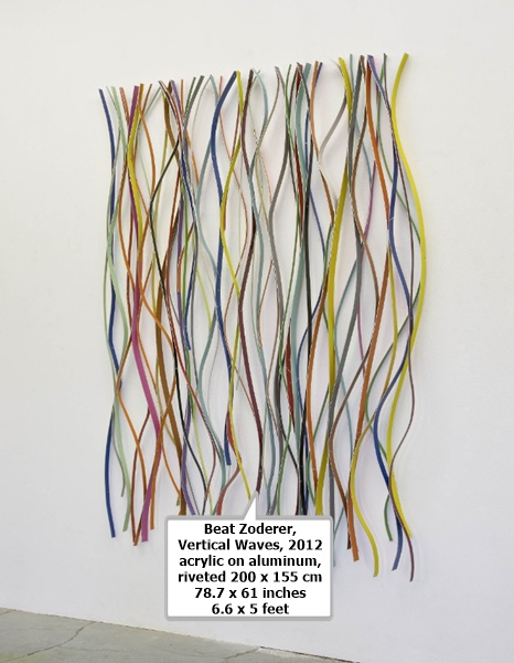 Beat Zoderer, Vertical Waves, 2012
acrylic on aluminum, riveted 200 x 155 cm
78.7 x 61 inches
6.6 x 5 feet