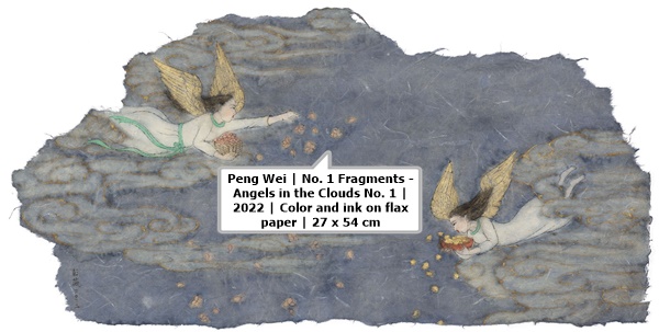 click to enlarge- double click to reduce Peng Wei | No. 1 Fragments - Angels in the Clouds No. 1 | 2022 | Color and ink on flax paper | 27 x 54 cm