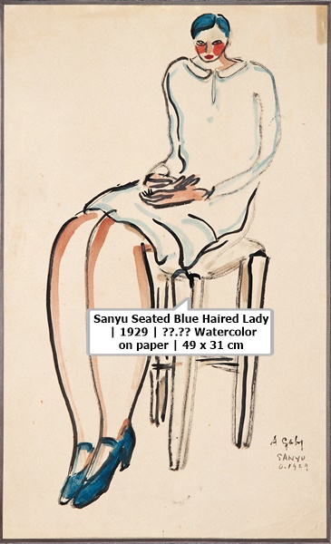 click to enlarge- double click to reduce Sanyu | 坐在椅子上的藍髮女士 Seated Blue Haired Lady | 1929 | 水彩.紙本 Watercolor on paper | 49 x 31 cm