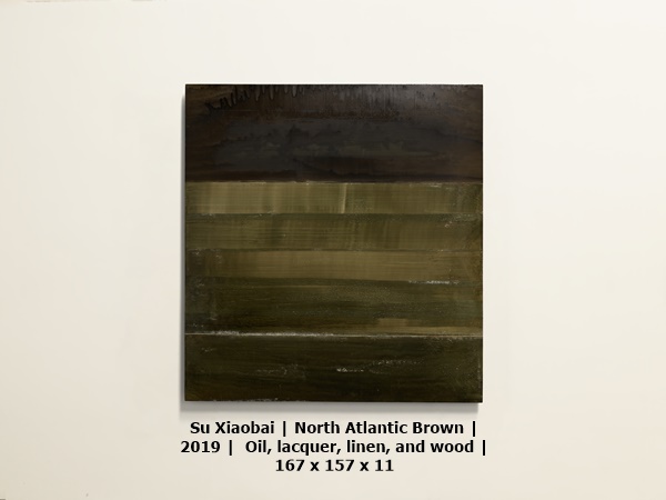 click to enlarge- double click to reduce Su Xiaobai | North Atlantic Brown | 2019 | Oil, lacquer, linen, and wood | 167 x 157 x 11