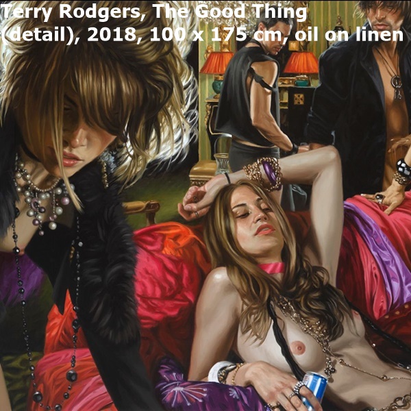 click to enlarge- double click to reduce Terry Rodgers, The Good Thing (detail), 2018, 100 x 175 cm, oil on linen
