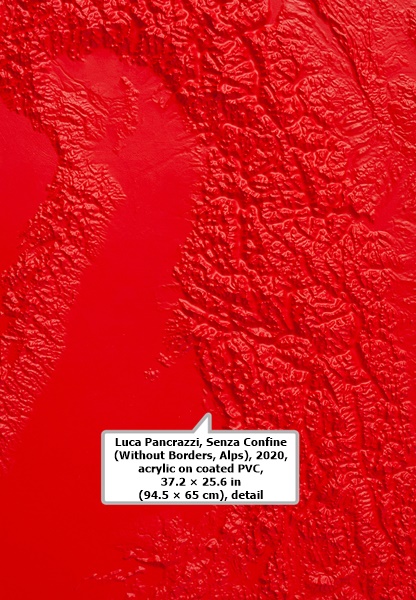click to enlarge- double click to reduce Luca Pancrazzi, Senza Confine (Without Borders, Alps), 2020, acrylic on coated PVC, 37.2 × 25.6 in (94.5 × 65 cm), right detail