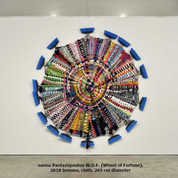 oanna Pantazopoulou
W.O.F. (Wheel of Fortune),
2018
brooms, cloth,
265 cm diameter