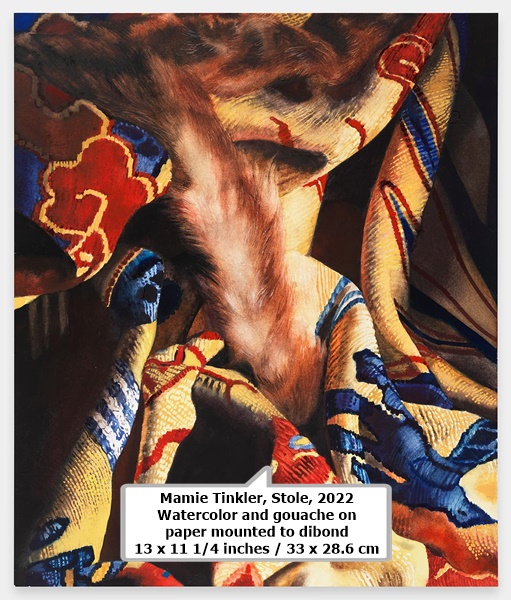 click to enlarge- double click to reduce Mamie Tinkler
Stole, 2022
Watercolor and gouache on paper mounted to dibond
13 x 11 1/4 inches / 33 x 28.6 cm