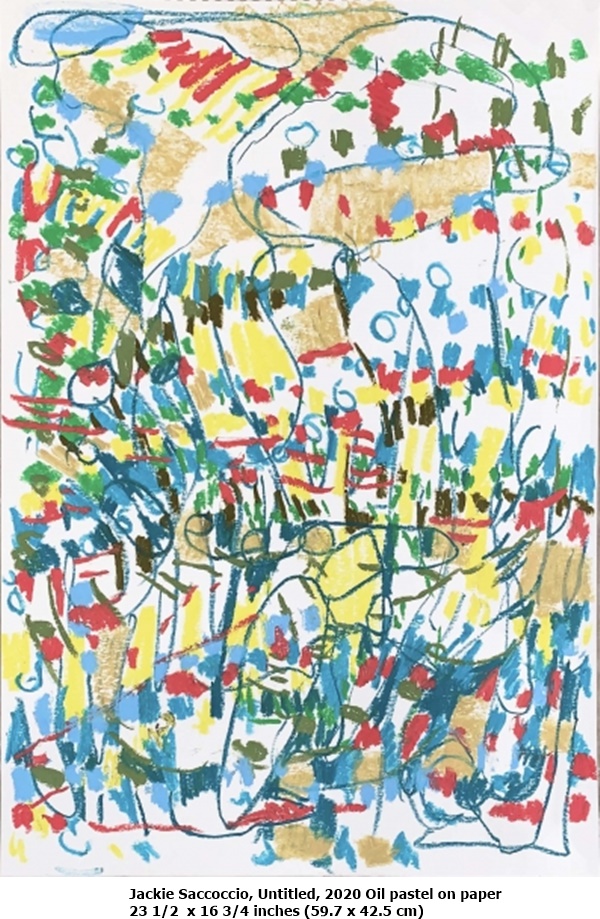 click to enlarge- double click to reduce Jackie Saccoccio, Untitled, 2020 Oil pastel on paper
23 1/2 x 16 3/4 inches (59.7 x 42.5 cm)