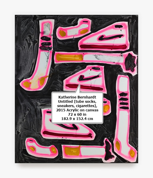 Katherine Bernhardt
Untitled (tube socks, sneakers, cigarettes), 2015
Acrylic on canvas
72 x 60 in
182.9 x 152.4 cm