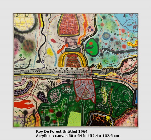 click to enlarge- double click to reduce Roy De Forest Life on the Pampas, 1962
Wood, acrylic, polyvinyl acetate, found objects
32 1/2 x 31 1/2 x 6 in 82.5 x 80 x 15.2 cm