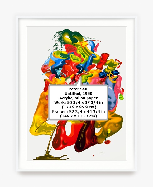 click to enlarge- double click to reduce Peter Saul
Untitled, 1980
Acrylic, oil on paper
Work: 50 3/4 x 37 3/4 in (128.9 x 95.9 cm)
Framed: 57 3/4 x 44 3/4 in (146.7 x 113.7 cm)