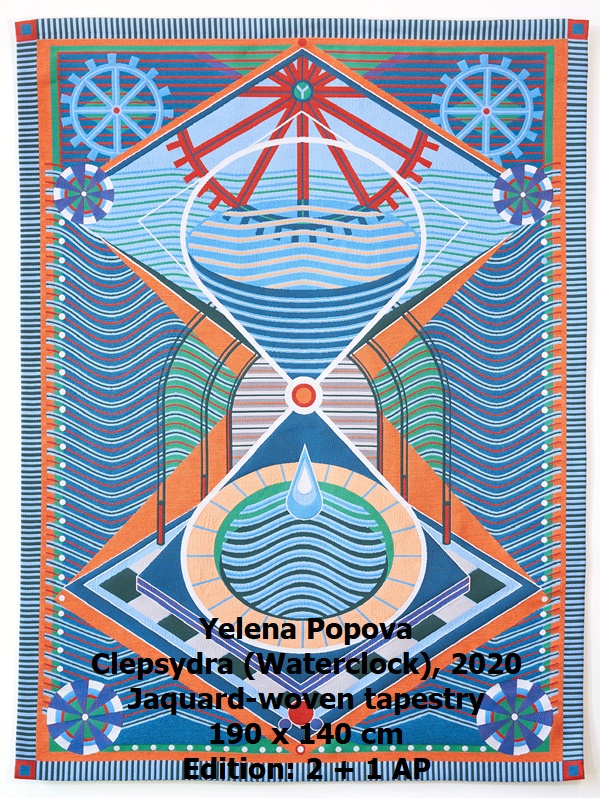 click to enlarge- double click to reduce Yelena Popova
Clepsydra (Waterclock), 2020
Jaquard-woven tapestry
190 x 140 cm
Edition: 2 + 1 AP