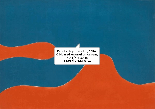 click to enlarge- double click to reduce Paul Feeley, Untitled, 1962. Oil-based enamel on canvas, 40 1/4 x 57 in 1102.2 x 144.8 cm