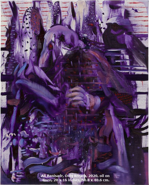 click to enlarge- double click to reduce Ali Banisadr, Only Breath, 2020, oil on linen, 20 x 16 inches, 50.8 x 40.6 cm.