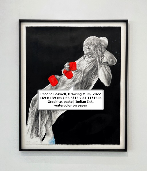Phoebe Boswell
Drawing Mum, 2022
169 x 139 cm / 66 8/16 x 54 11/16 in
Graphite, pastel, Indian Ink, watercolor on paper