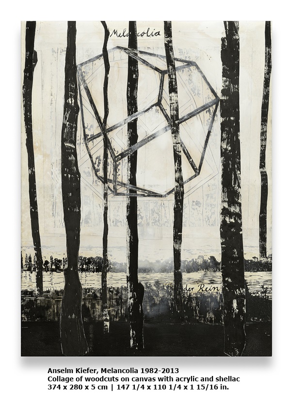 Anselm Kiefer
Melancolia
1982-2013
Collage of woodcuts on canvas with acrylic and shellac
374 x 280 x 5 cm | 147 1/4 x 110 1/4 x 1 15/16 in.