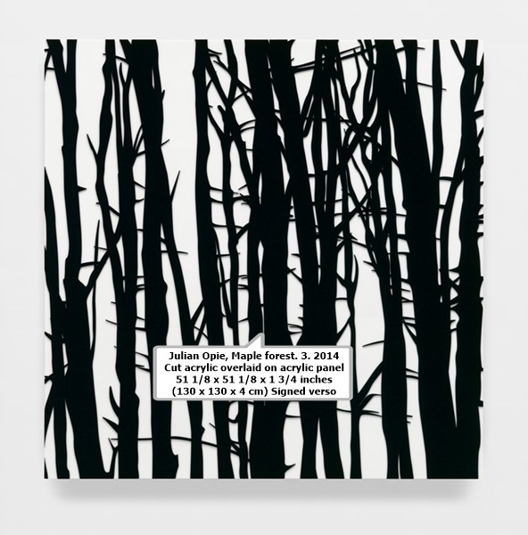 click to enlarge- double click to reduce Julian Opie
Maple forest. 3. 2014
Cut acrylic overlaid on acrylic panel
51 1/8 x 51 1/8 x 1 3/4 inches (130 x 130 x 4 cm)
Signed verso