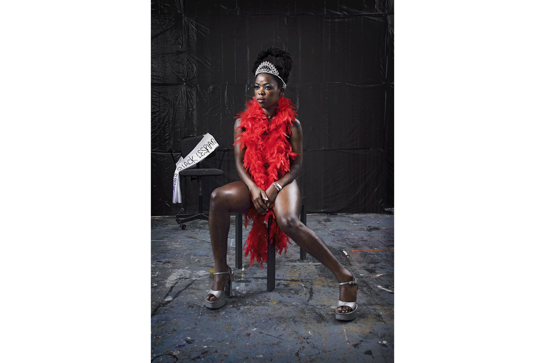  (1) Zanele Muholi, Miss Lesbian II, Amsterdam, 2009, (2) Anthony Hernandez, Landscapes for the Homeless #2, 1988, (3) Lyle Ashton Harris, The Watering Hole III, 1996, (4) Jenny Calivas, Self-Portrait While Buried #5, 2021, (5) Tania Franco Klein, Rounded Mirror, Window (Self-portrait), 2022, (6) Mickalene Thomas, NUS Exotiques #5, 2023, (7) Tseng Kwong Chi, Keith Haring with Blimp in France, 1989.