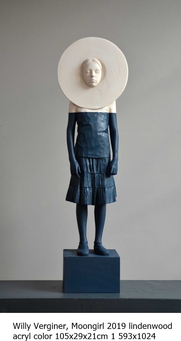 Willy Verginer, Moongirl-2019-lindenwood-acryl-color-105x29x21cm-1-593x1024