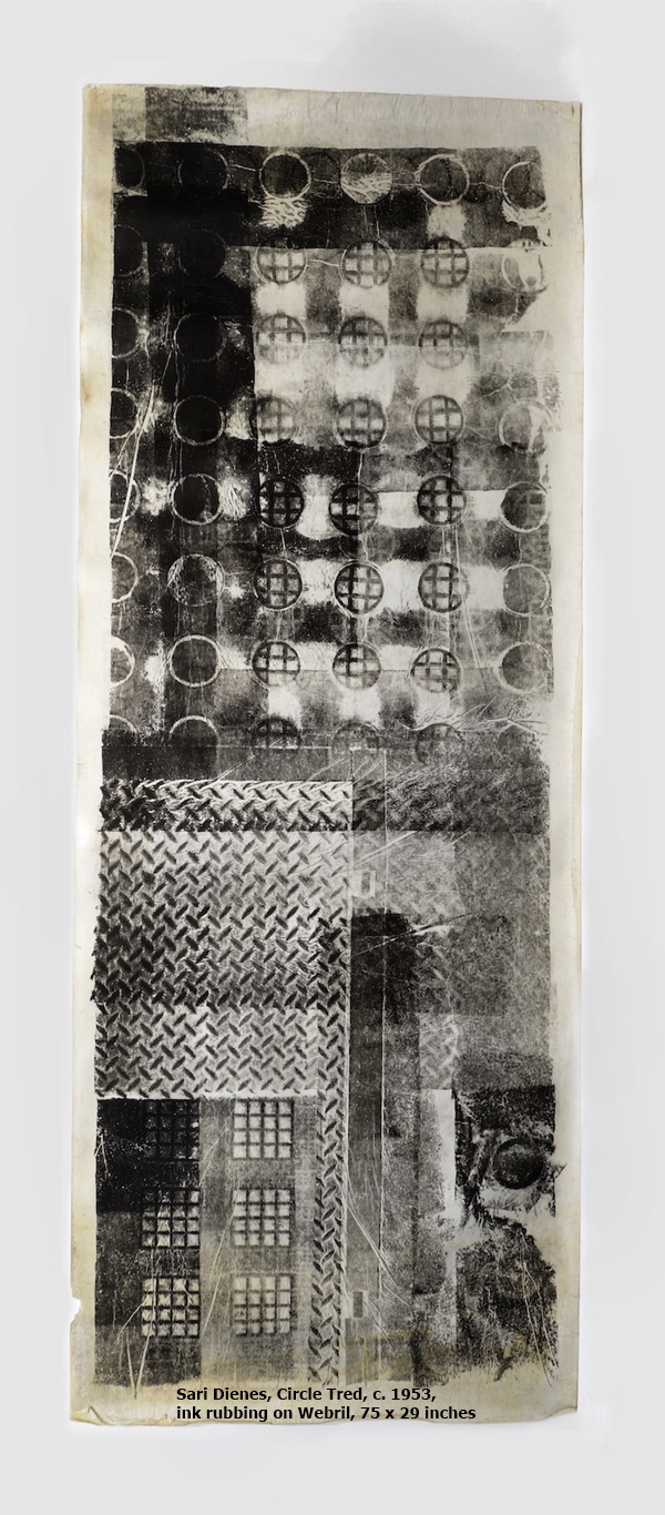 Sari Dienes, Circle Tred, c. 1953, ink rubbing on Webril, 75 x 29 inches
