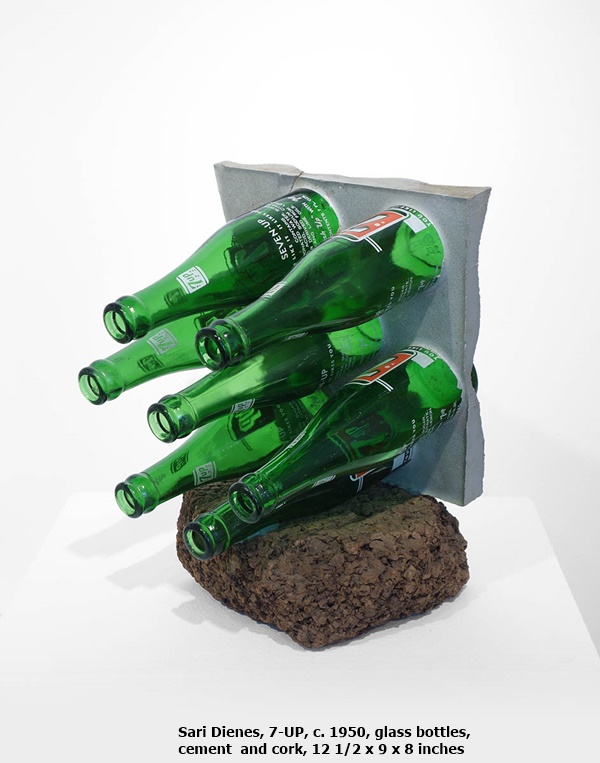 Sari Dienes, 7-UP, c. 1950, glass bottles, cement and cork, 12 1/2 x 9 x 8 inches