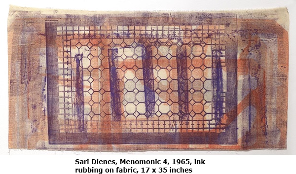 Sari Dienes, Menomonic 4, 1965, ink rubbing on fabric, 17 x 35 inches