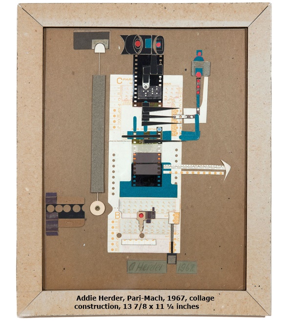 click to enlarge- double click to reduce Addie Herder, Pari-Mach, 1967, collage construction, 13 7/8 x 11 ¼ inches