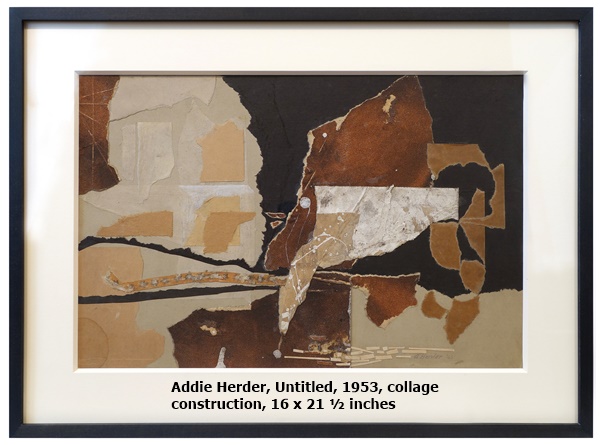 click to enlarge- double click to reduce Addie Herder, Untitled, 1953, collage construction, 16 x 21 ½ inches