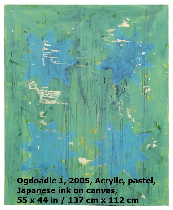 click to enlarge- double click to reduce Regina Bogat Ogdoadic 1, 2005, Acrylic, pastel, Japanese ink on canvas, 55 x 44 in / 137 cm x 112 cm
