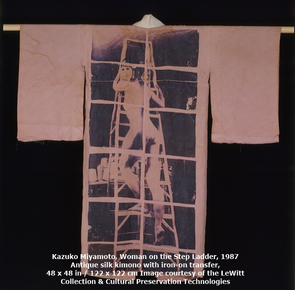Kazuko Miyamoto, Woman on the Step Ladder, 1987
Antique silk kimono with iron-on transfer, 48 x 48 in / 122 x 122 cm
Image courtesy of the LeWitt Collection & Cultural Preservation Technologies

